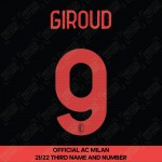 Giroud 9 (Official AC Milan 2021/22 Third Club Name and Numbering)